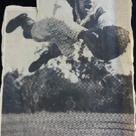 Flying Kiwi. Spencer Dunn dives through the air for a touch-down at training 1968.