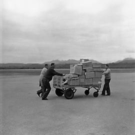 Loading luggage Hokitika Aerodrome 1960
