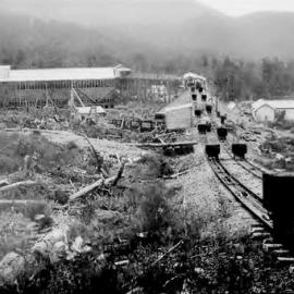 The Paparoa Coal Company`s  bins and Station at Roa - as seen from the foot of No 1 Incline.