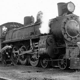  Greymouth Engine driver Peter Griffin at Greymouth loco depot .1967,