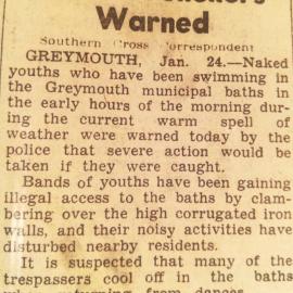 Nude frolickers warned ! Greymouth.1950.