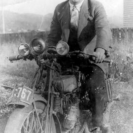  Wally Messenger from Blaketown on his 1920's AJS  Motorbike.ca.1928-32.