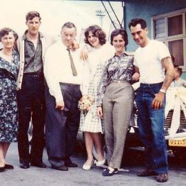 Newlyweds - Ross and Phyllis Wilson with family at Wilson’s Royal Hotel, Westport. ca.early 1960s