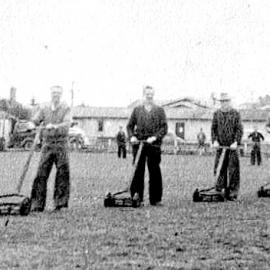 Mowing the grounds for Hockey Match between West Coast and India,Rugby Park, Greymouth