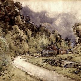 Painting of old cottage, Arthur's Pass.1920`s.