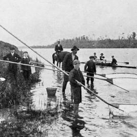 Whitebaiting on the Buller River.ca.1907.