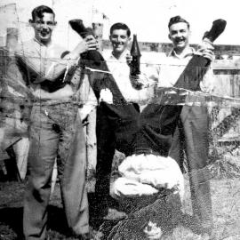 Tom Fisher (in the middle) and friends from Nelson Creek .1952.