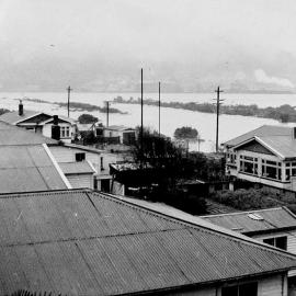 Looking upstream from Cobden during the Grey River flood ,1950.