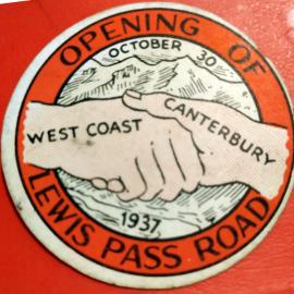 Cardboard token from the opening of the Lewis Pass Road, 30th October 1937.