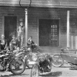 Motorcycle group outside  Otira Gorge Hotel, 1939.