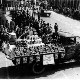  Grogan`s Cordial truck, Christmas Parade,Greymouth. 1940.