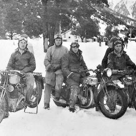 The motorbike boys at Arthurs Pass 1939.