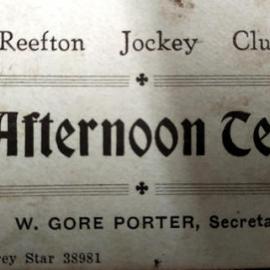Afternoon tea invite card from Winton Gore Porter, Secretary of the Reefton Jockey Club.