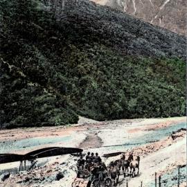 Stagecoach in Lower Otira Gorge. ca.1910.