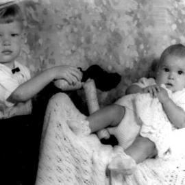 Tuck family of Nelson Creek: Alison Tuck, 6 month old with elder brother Fred Tuck. 1944