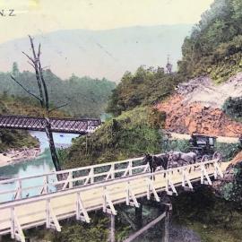 Iron Bridge, Lyell, Buller Gorge - and Biddy's hut .1902.