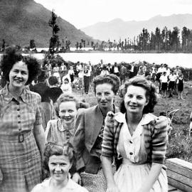 Picnic at Cashmere Bay, Lake Brunner. ca.1945.