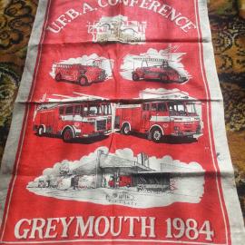 United Fire Brigades Association conference team towel, Greymouth, 1984