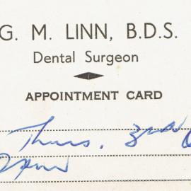  George Linn, Hokitika dentist, card