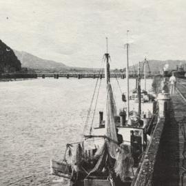Fishing boats tied up off Mawhera Quay .1960.