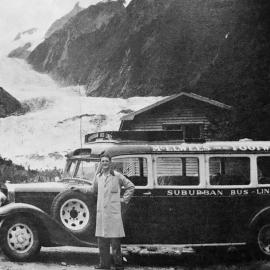Franz Josef Glacier and Harry Lemon with Cadillac bus *ALAN WISDOM COLLECTION*