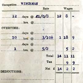 George Tibbles wage slip for Mossy Creek gold dredge at Merrijigs/Mawheraiti, 29th July 1938.