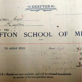 Reefton School of Mines docket from 1930's.