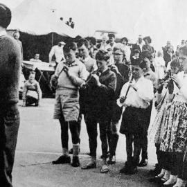 Pupils play recorders, Karoro School under headmaster M J Heyward at the school gala.1960.