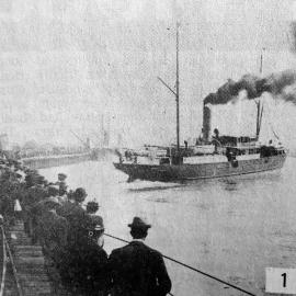 Ship the Wainui departs Greymouth with passengers.