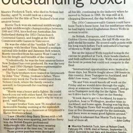 Morris Tuck  from Nelson Creek.1928-2002.  - "the best amateur boxer New-Zealand has produced."