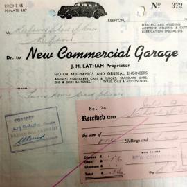 Receipted invoice, New Commercial Garage where Reefton Motors is now.
