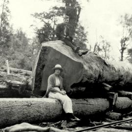 Anna Lucas - sitting on a  log at Jacks Mill, Kotuku.1930.