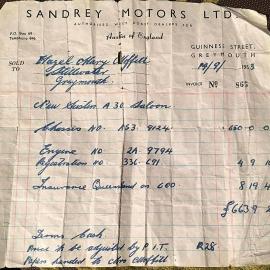 Receipt for Austin A 30 Saloon. 1953.