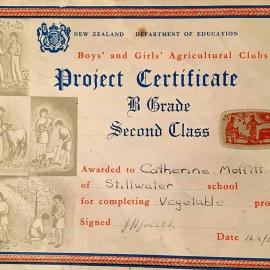 Dept. Education Gardening Certificate, Stillwater School.1962.