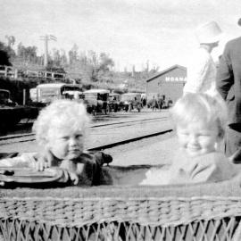 The Boddy twins, Georgie and Jimmy at Moana Station on Election Day.1920`s.