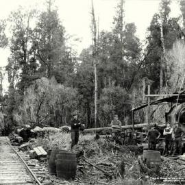 Jacks Mill,Hauler and 16 Wheeler Johnston Loco,Kotuku 19-9-1927.  - ALBUM -