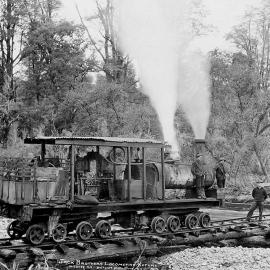 Jacks Mill - 16 Wheeler Johnston loco crossing Deep Creek. Kotuku .1927.
