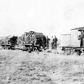 A load of Silver Pine posts from Jacks Mill  on tram line to Kotuku Railway Station .1932.
