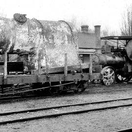 Old Ahaura Gold Dredge boiler being transported to the Ahaura Railway Station.1925.