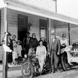"We meet , but to say farewell" - Mary Donovan on the motorbike,Okarito.ca.1920.