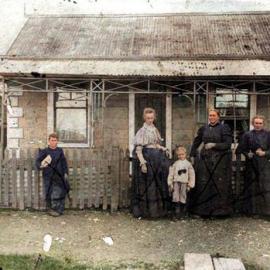 3 photos of the Dreckman family outside the house in Hokitika of Grandma Emma Dreckman. ca.1900.
