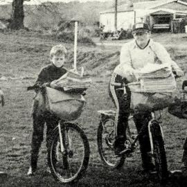 Sorting old newspapers  at Reefton. May, 1988.
