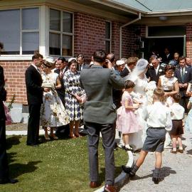 After the reception - Janet Preston and Dick Anderson's wedding, Hokitika, December 1958.