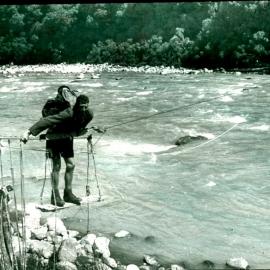 Crossing the Perth River near Hughes Creek in the Whataroa district.1935.