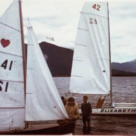 A Class Cat Elizabeth and Cherub Outcast, at Lake Brunner.ca.1960`s.