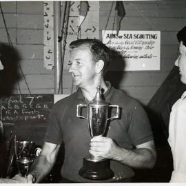 Steve Lucas, Harry Cox, Keith Williams at Prize Giving, Greymouth Yacht Club, 1968.