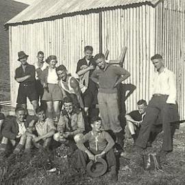 West Coast Alpine Club members at Carroll Hut on the Kelly Range.ca.late 1930`s.