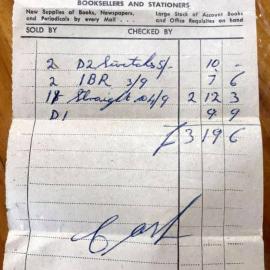 An invoice from Kilgours, Tainui Street, Greymouth .1956.