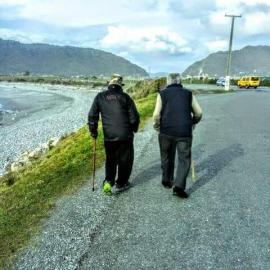 The last time Geoff Scalmer (R),walked down the Cobden Tip.