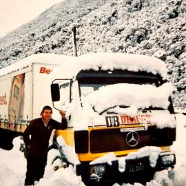 Beer truck in snow at Arthur's Pass,1980`s